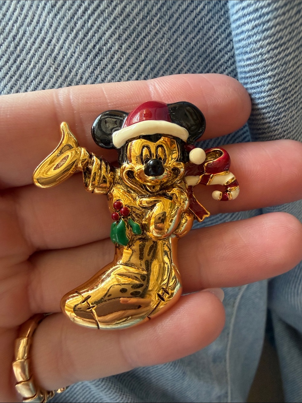 Disney Napier Mickey Mouse Stocking Candy Cane Holly Xmas Pin Brooch
